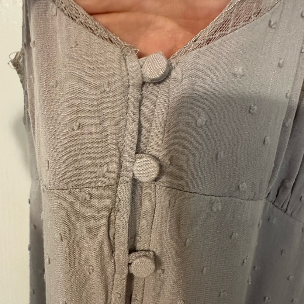 Lovestitch Lace Trim Maxi Dress Gray Swiss Dot Button Front - Picture 5 of 6